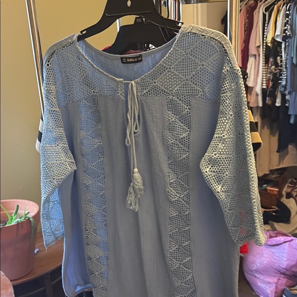 Shelay Blue Tie Front Relaxed Blouse - Picture 1 of 4